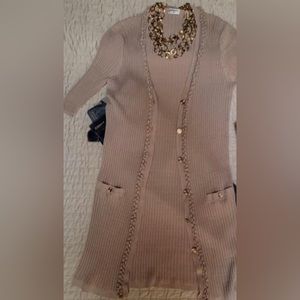 Authentic Chanel Champagne Cotton Knit 3/4 Sleeve  Dress/Cardigan